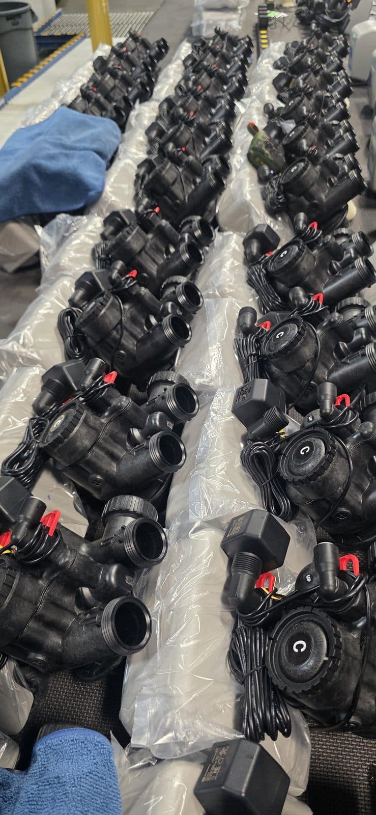 Clack WS1 control valves on the assembly bench